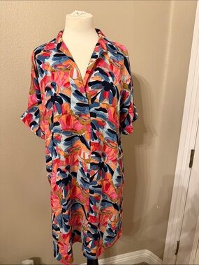 NIC+ZOE Multicolor Tropical Print Midi Dress in Navy, Pink, Blue